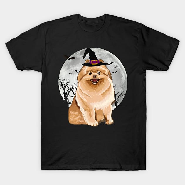 Scary Pomeranian Dog Witch Hat Halloween T-Shirt by SabraAstanova